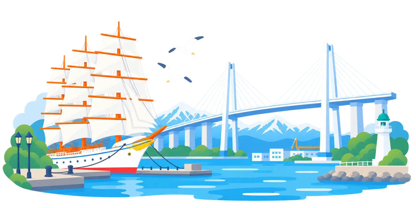 射水市の街と自然のイラスト