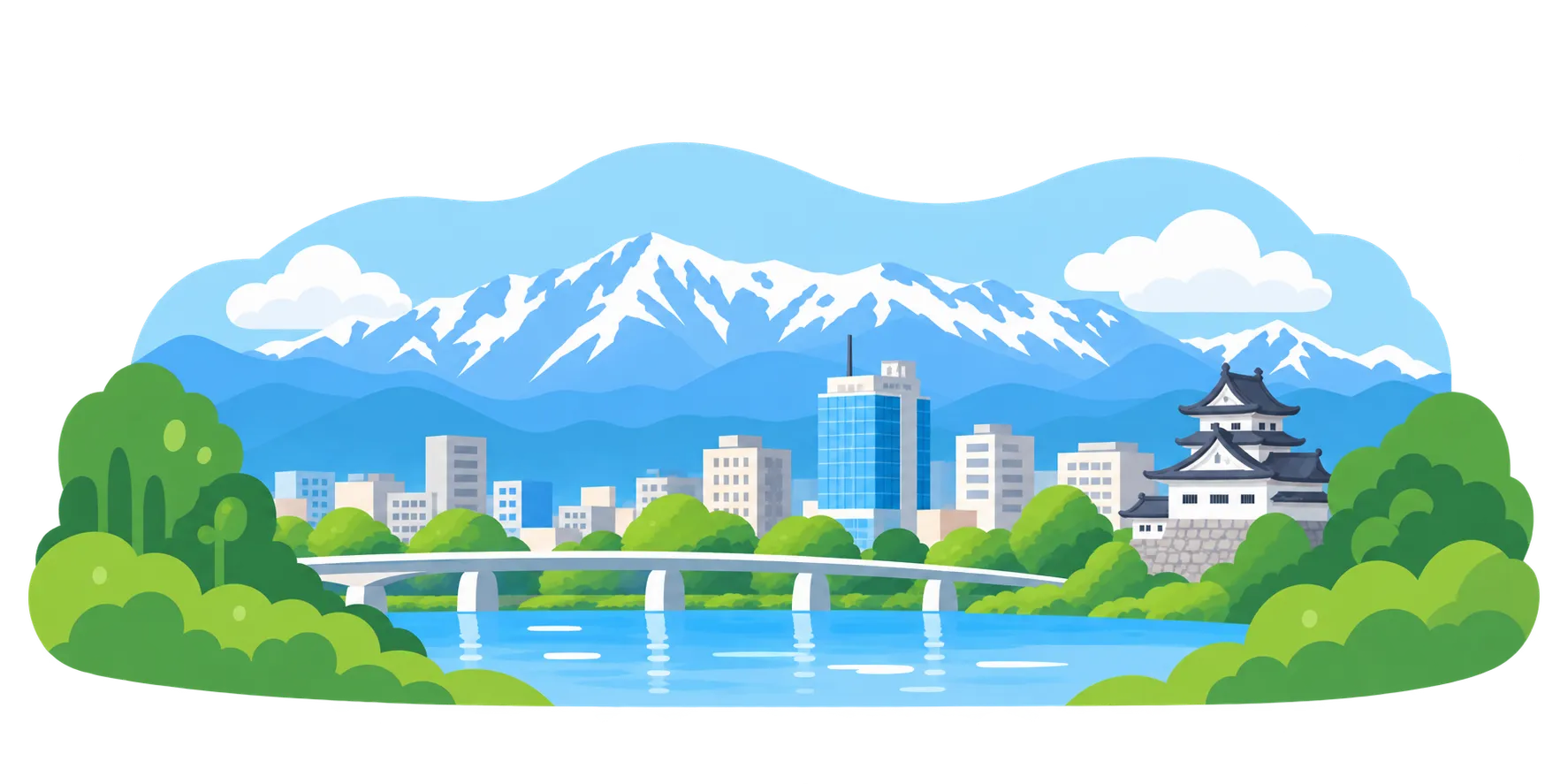 富山市の街と自然のイラスト